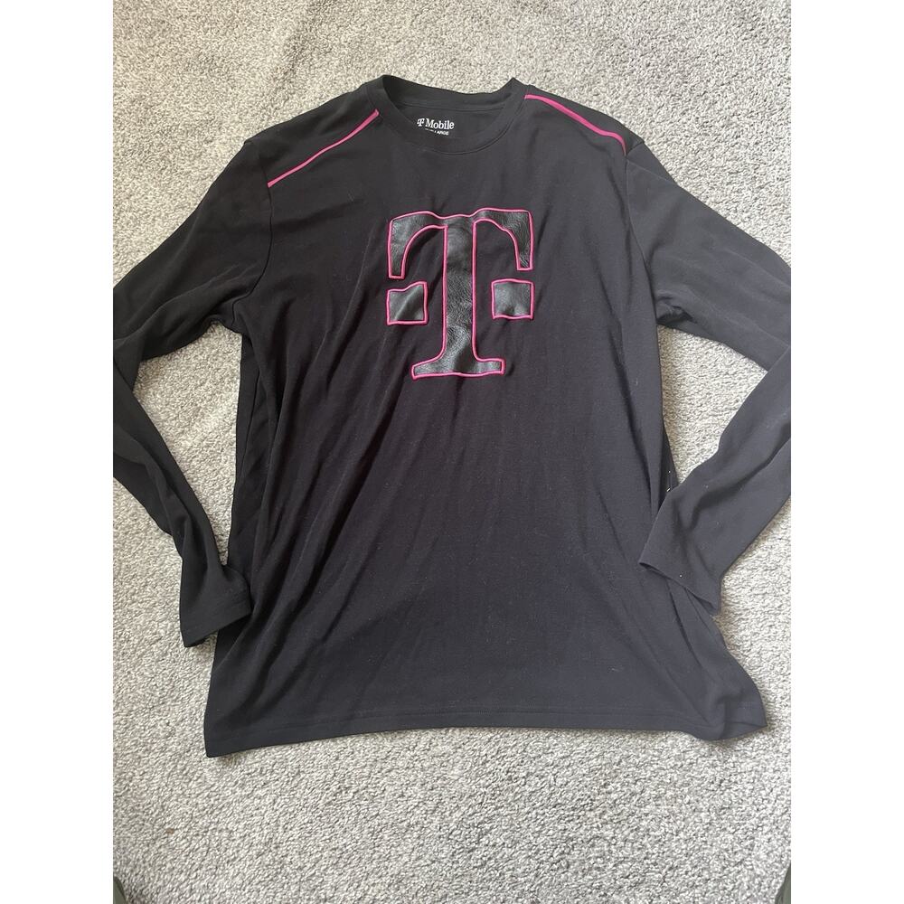 T-Mobile Shirt Men's Large Black Employee Work Long Sleeve Quilted Logo Shirt F7